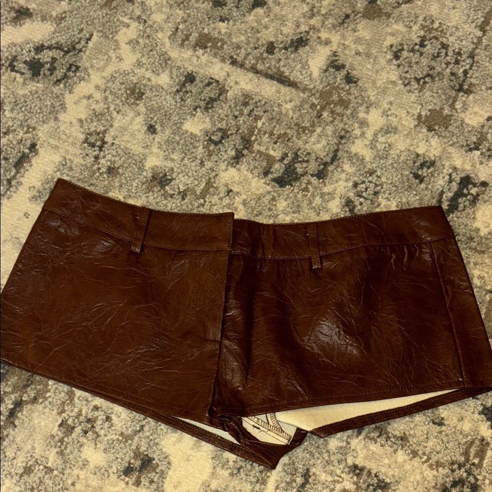 Brown Leather Women Shorts